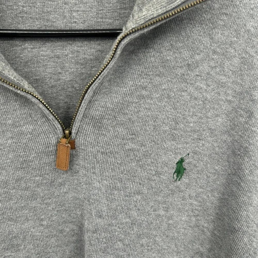 Polo Ralph Lauren Quarter Zip Pullover L Gray Cotton‎ Preppy Classic Old Money